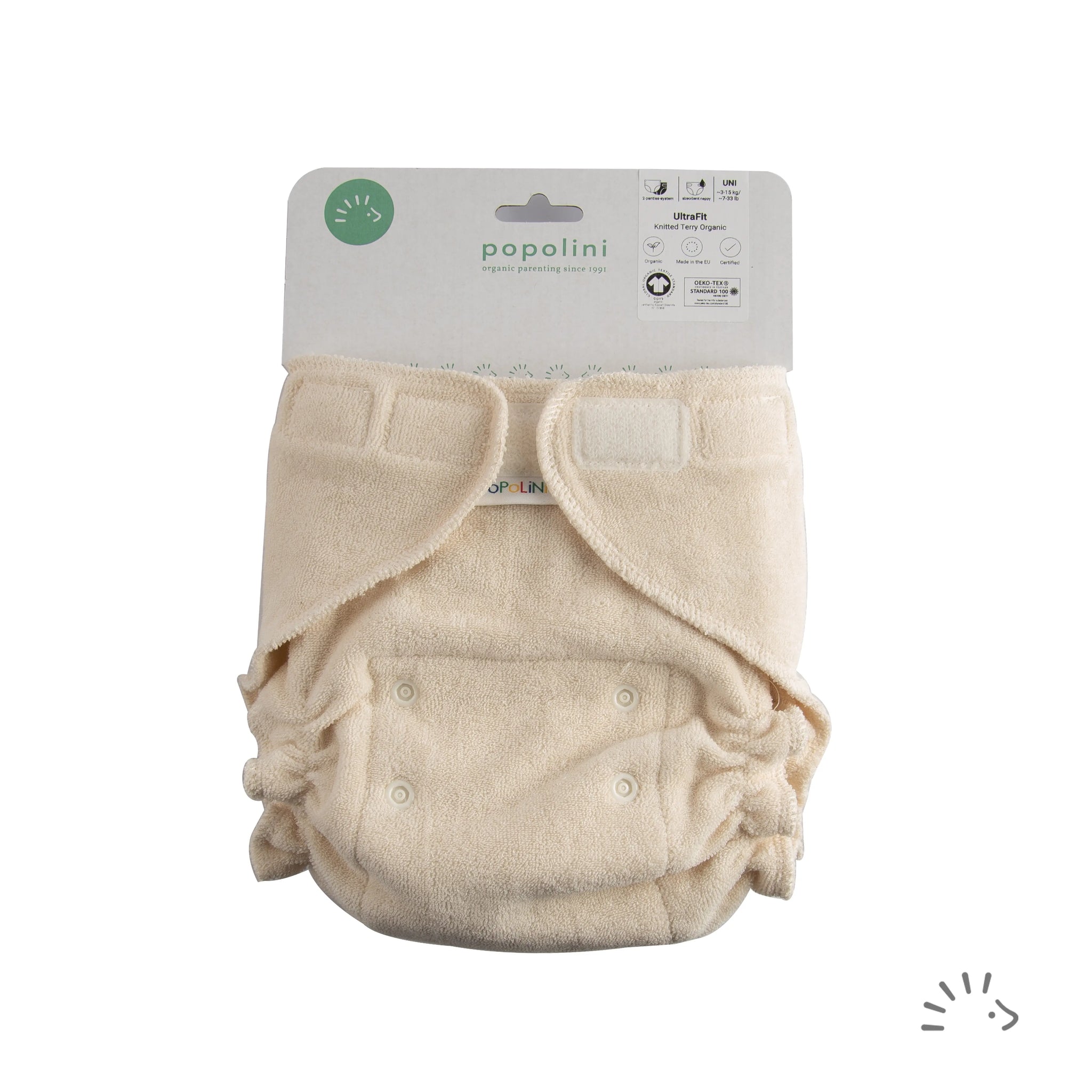 Innenwindel UltraFit Frottee Organic mit Saugeinlage Klettverschluss