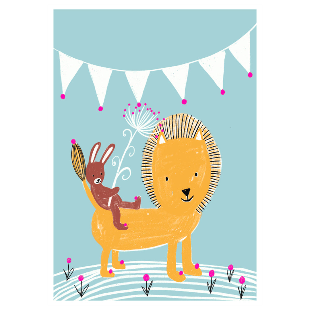 Löwe mit Hase Postkarte