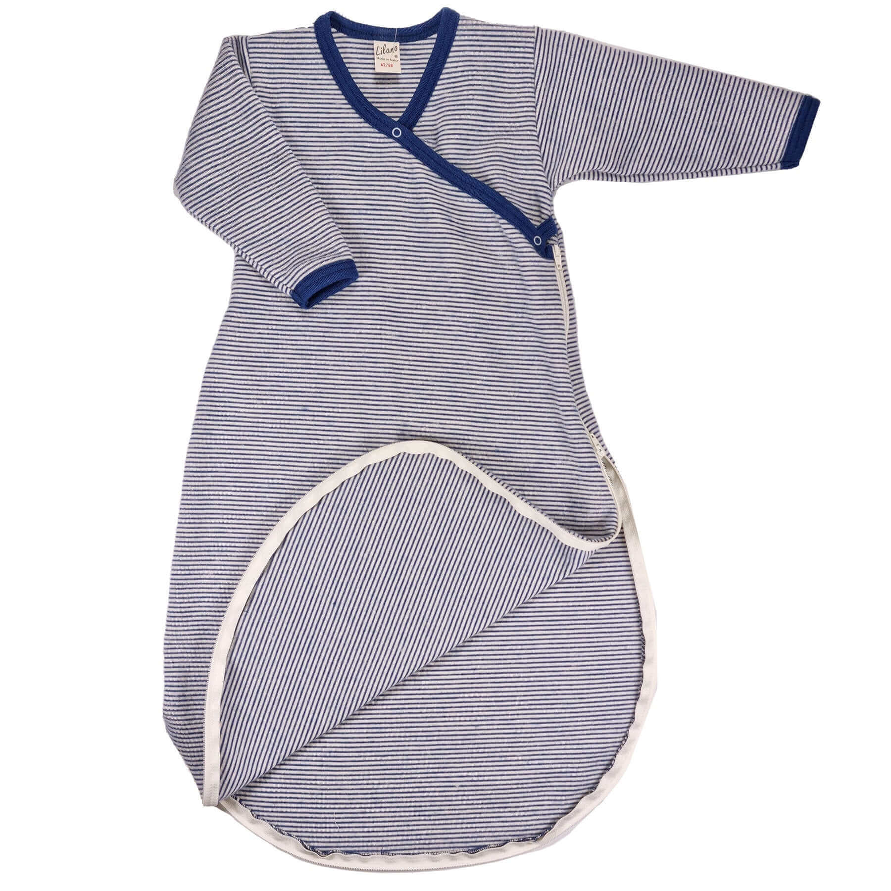 schlafsack lilano wolle seide Langarm Wickelsack Ringel Schiefer von Lilano