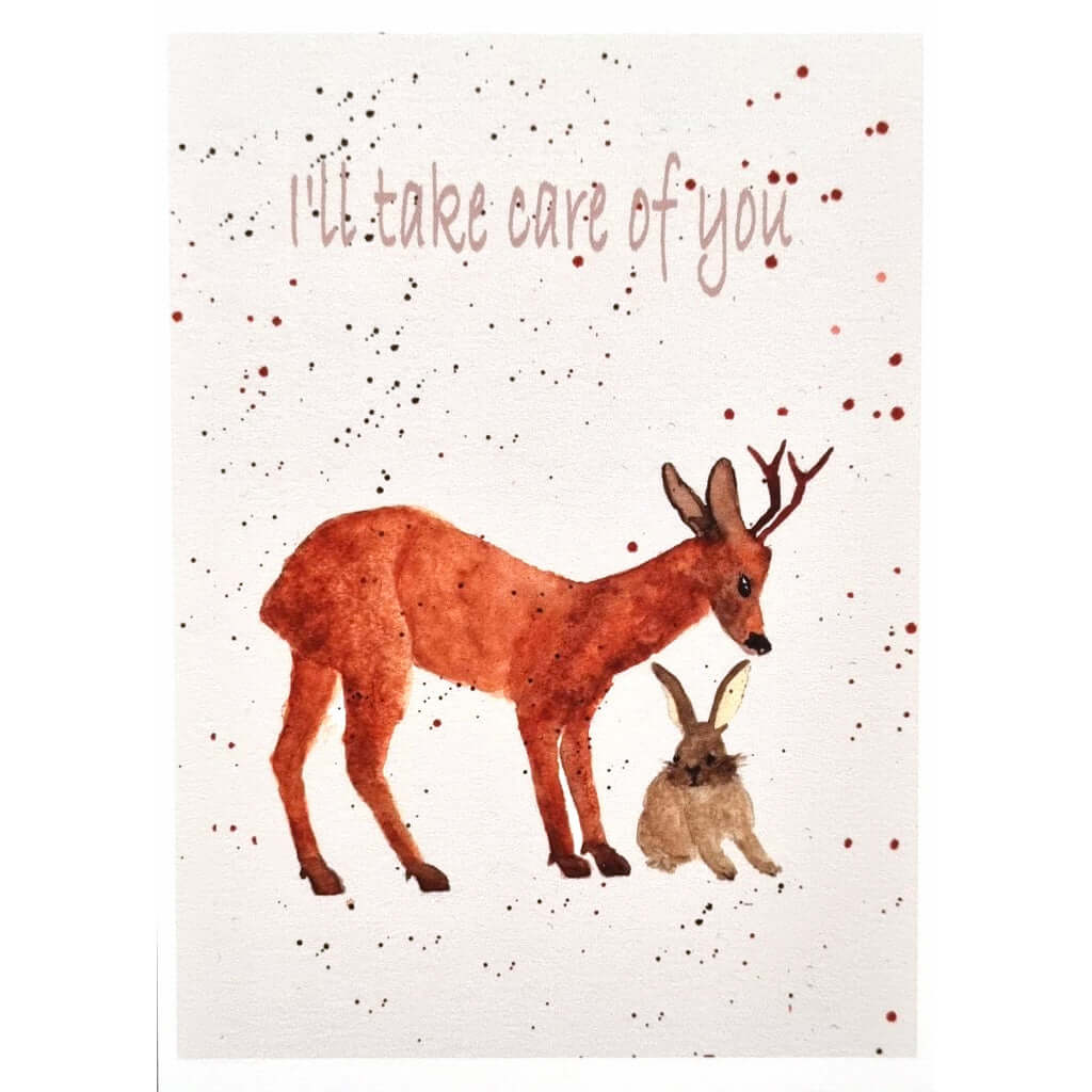 Molemin | Postkarte I'll take care of you Hirsch und Hase | von montschitschi by claudine cornu