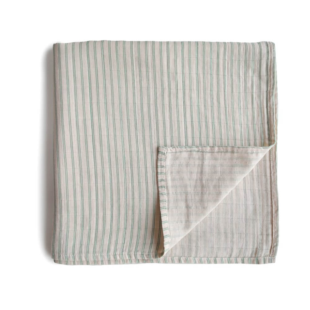 Molemin | Muslin Swaddles Blanket Green Stripes | von Mushie